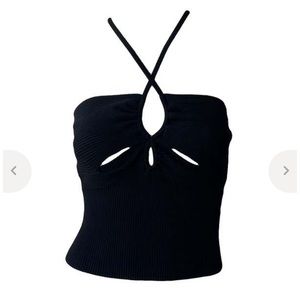 ALC A.L.C. Ana rib knit cutout slit halter crop top shirt